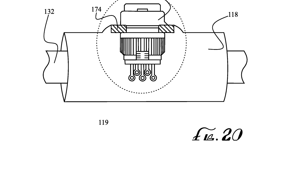 Patent drawing: cutaway of the cable showing the physical switch mechanism that disconnects the data lines